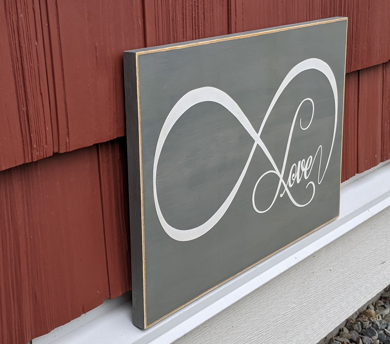 Love Eternity wood sign - side view