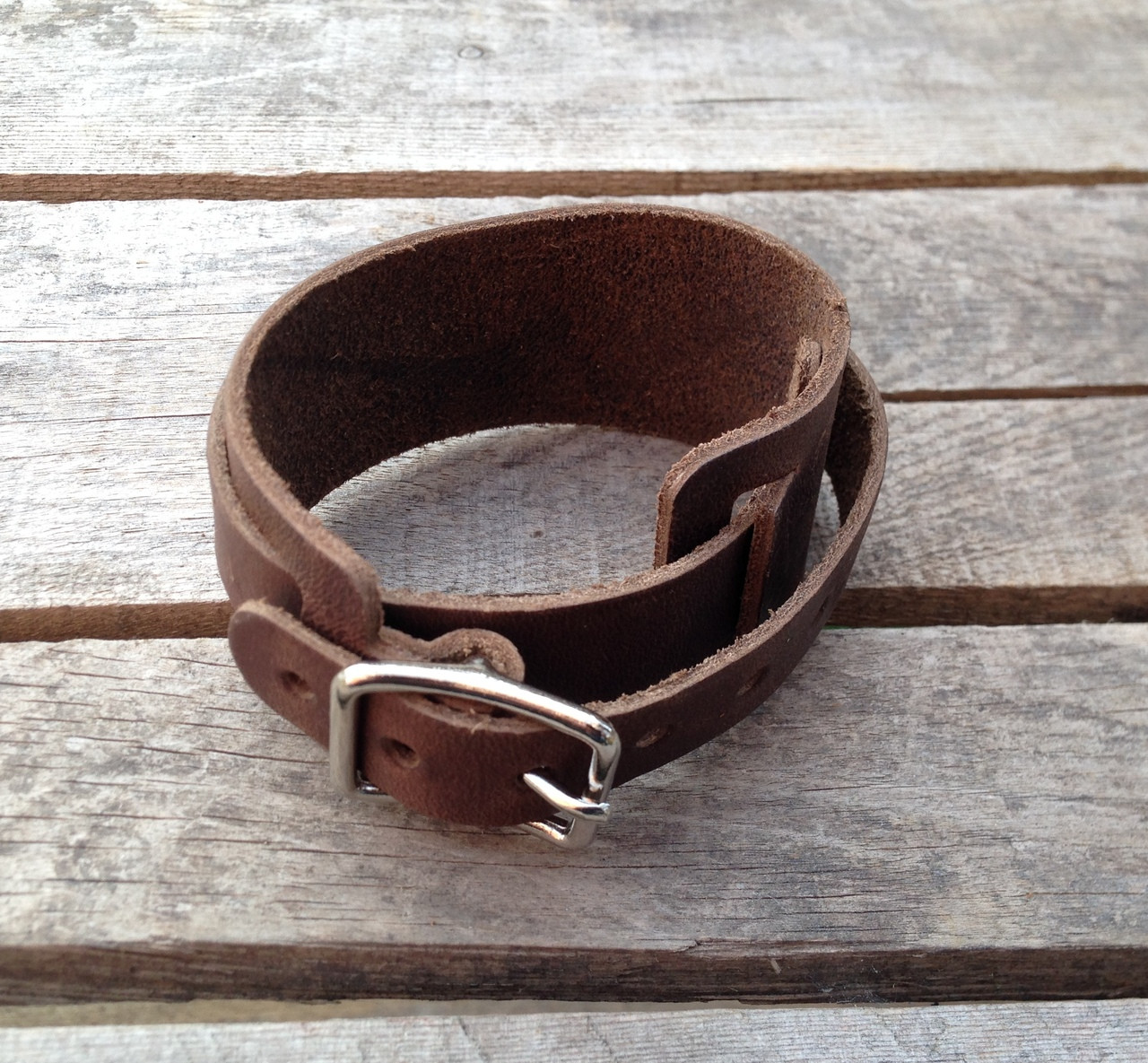 leather wrist band with buckle