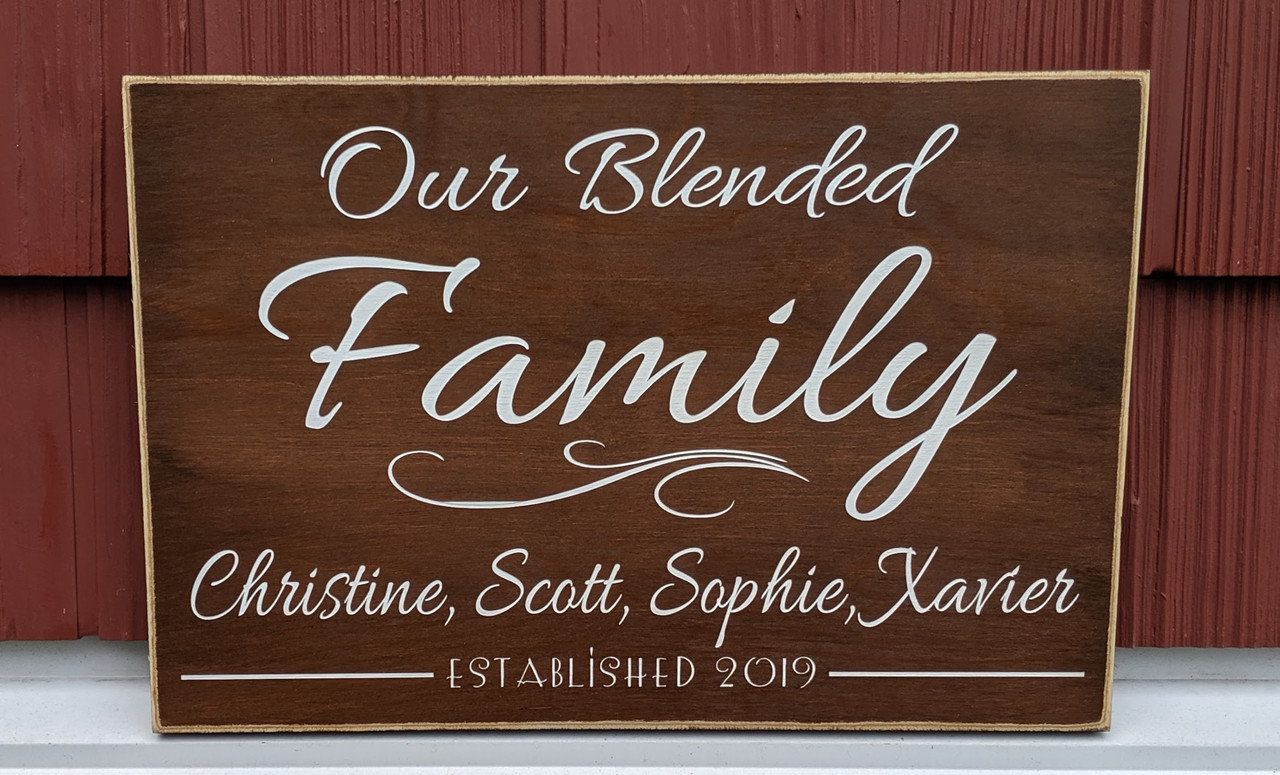 Our Blended Family Name Wood Sign 15" x 15"