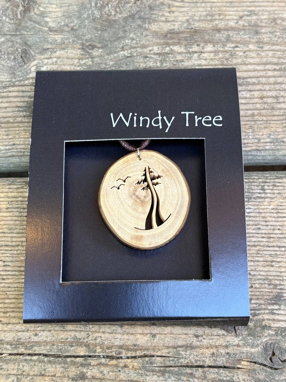 Two Are One Evergreen Tree with Birds Wood Pendant by Windy Tree Artisan - Depth View