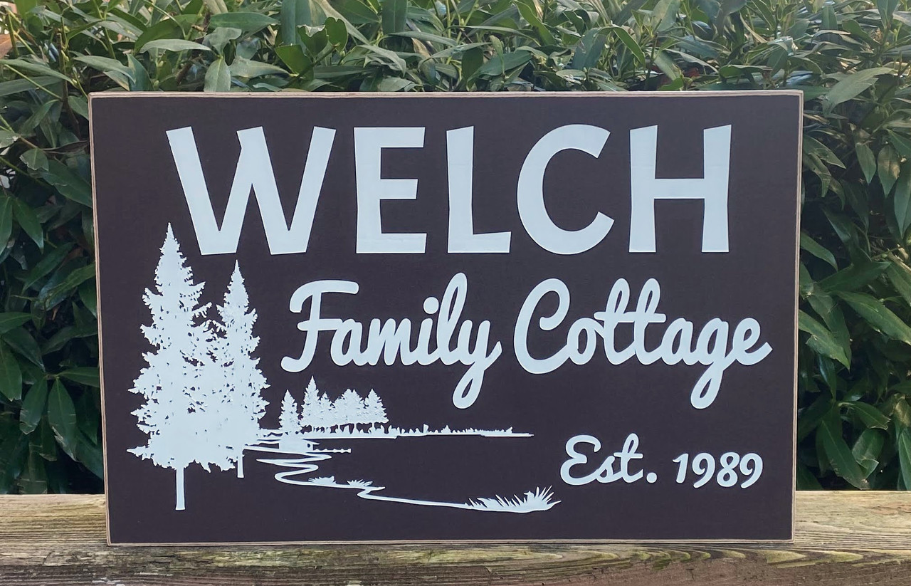 Exterior outdoor personalized family cottage wood sign