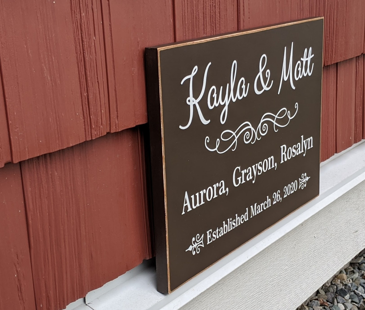 First Name Family Sign with Established Date - side view