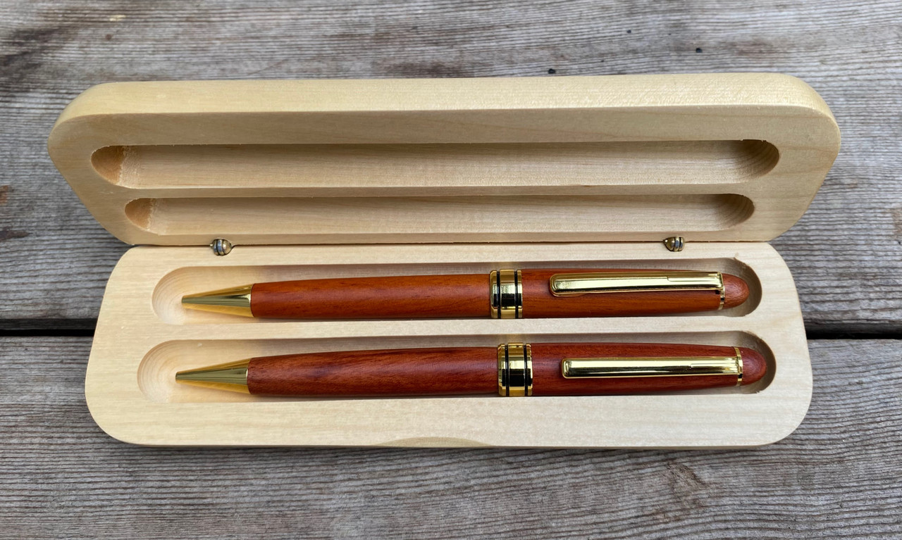 Maple case with Rosewood pen and pencil set