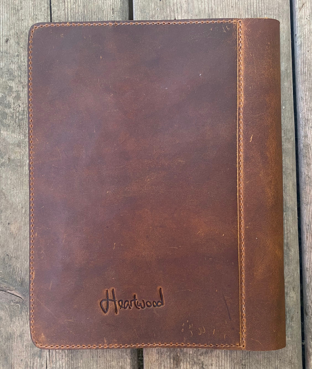 Heartwood Composition Leather Journal back view with logo