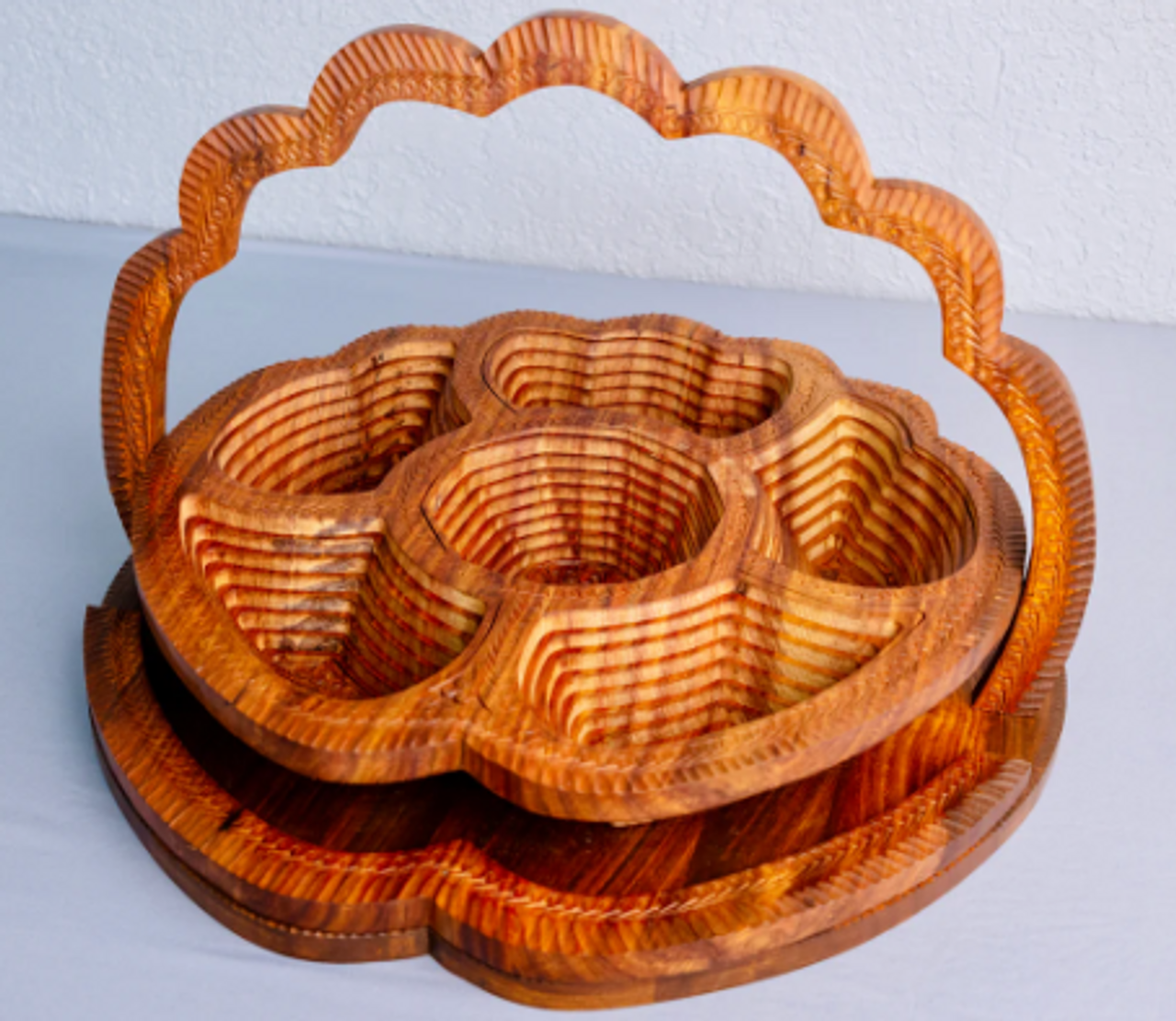 18 inch collapsible folding wooden basket - 6 decorative compartments