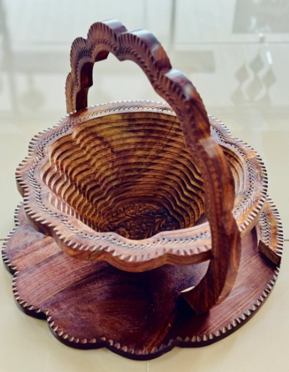 Collapsible Wood Basket 12 inch Seashell