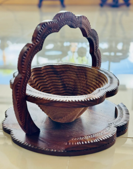 Collapsible Wood Basket 14 inch Seashell Design