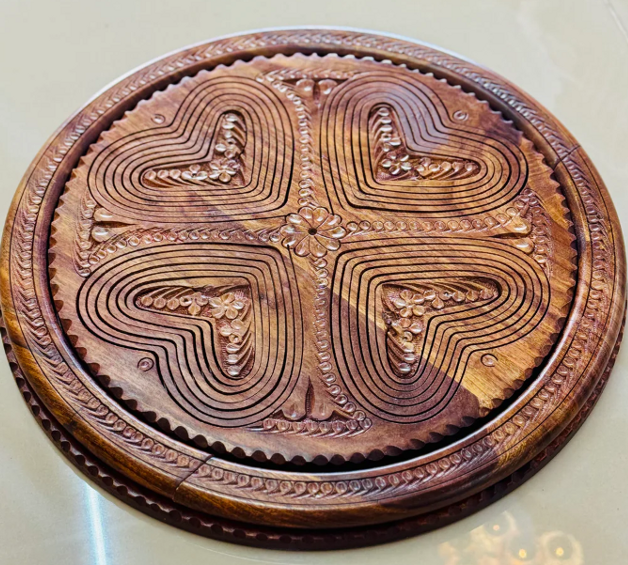 Collapsible Wooden Basket 14 inch with 4 heart compartments