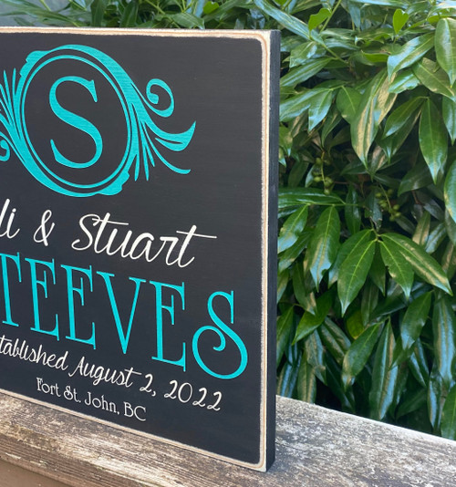 Custom Family Sign with monogram, established date and location