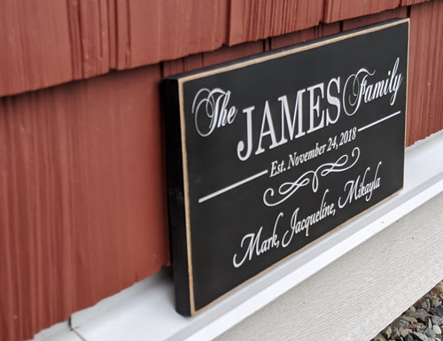 Family Name Sign with Established Date and First Names - Side View