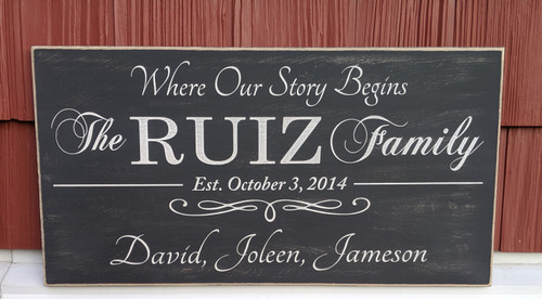 Where our family begins - rustic family sign