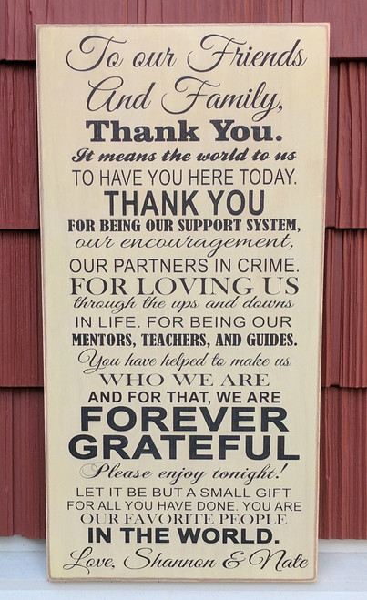 Thank you sign to friends and family