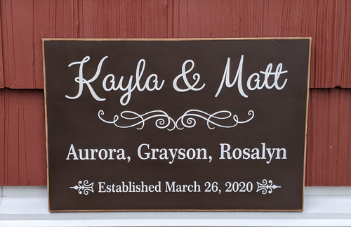 Family Sign with First Names and Established Date 12" x 18"