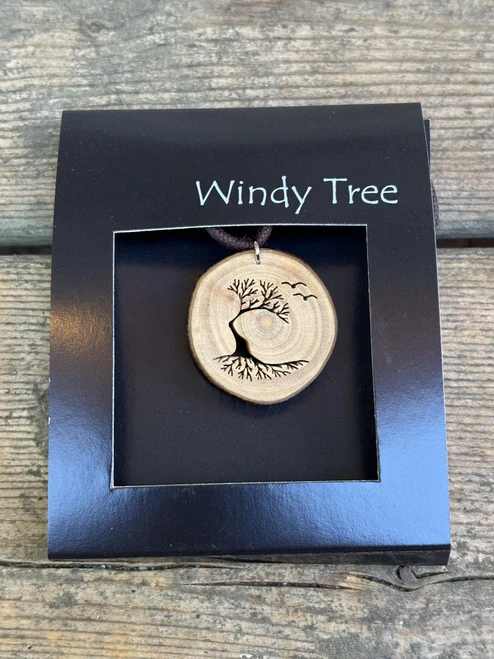 Windswept Arbutus Tree With Birds Wood Pendant by Windy Tree Artisan 