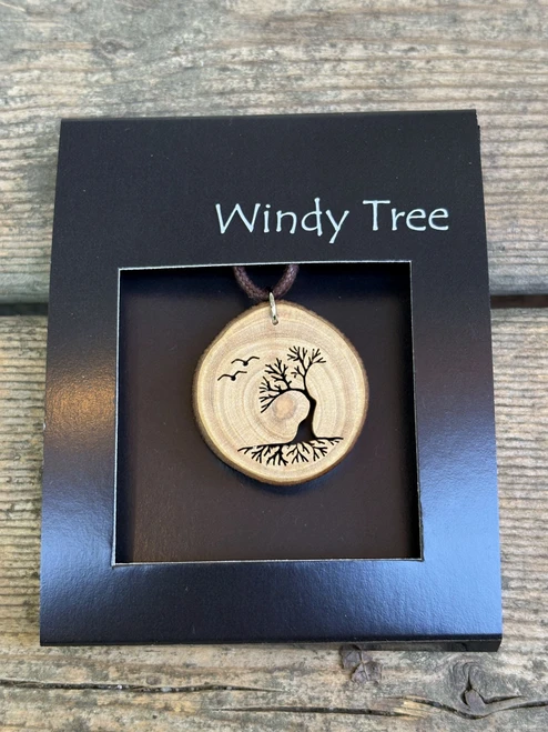 Windswept Arbutus Tree With Birds Wood Pendant by Windy Tree Artisan