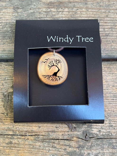Windswept Arbutus Tree With Birds Wood Pendant by Windy Tree Artisan 