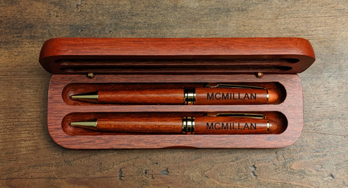 Engraved rosewood pen and pencil set