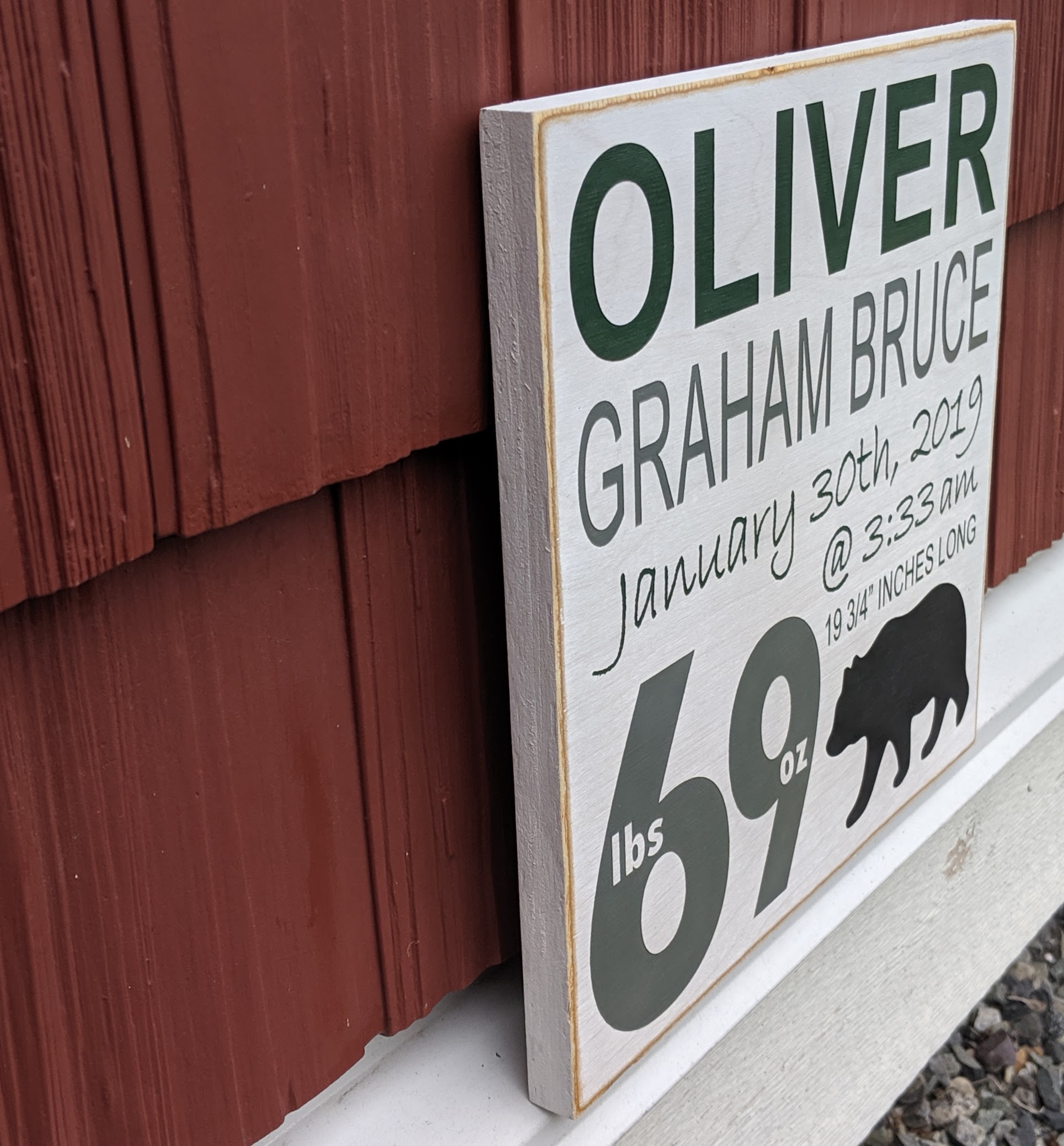 Baby Birth Stats Announcement Sign - side view Baby Birth Stats Announcement Sign - side view