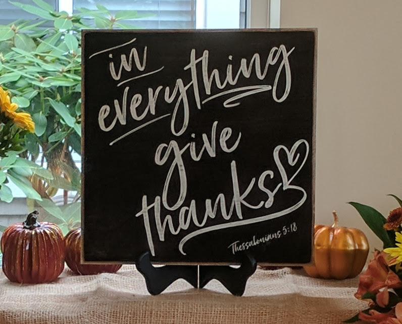 in everything give thanks wood sign in everything give thanks wood sign