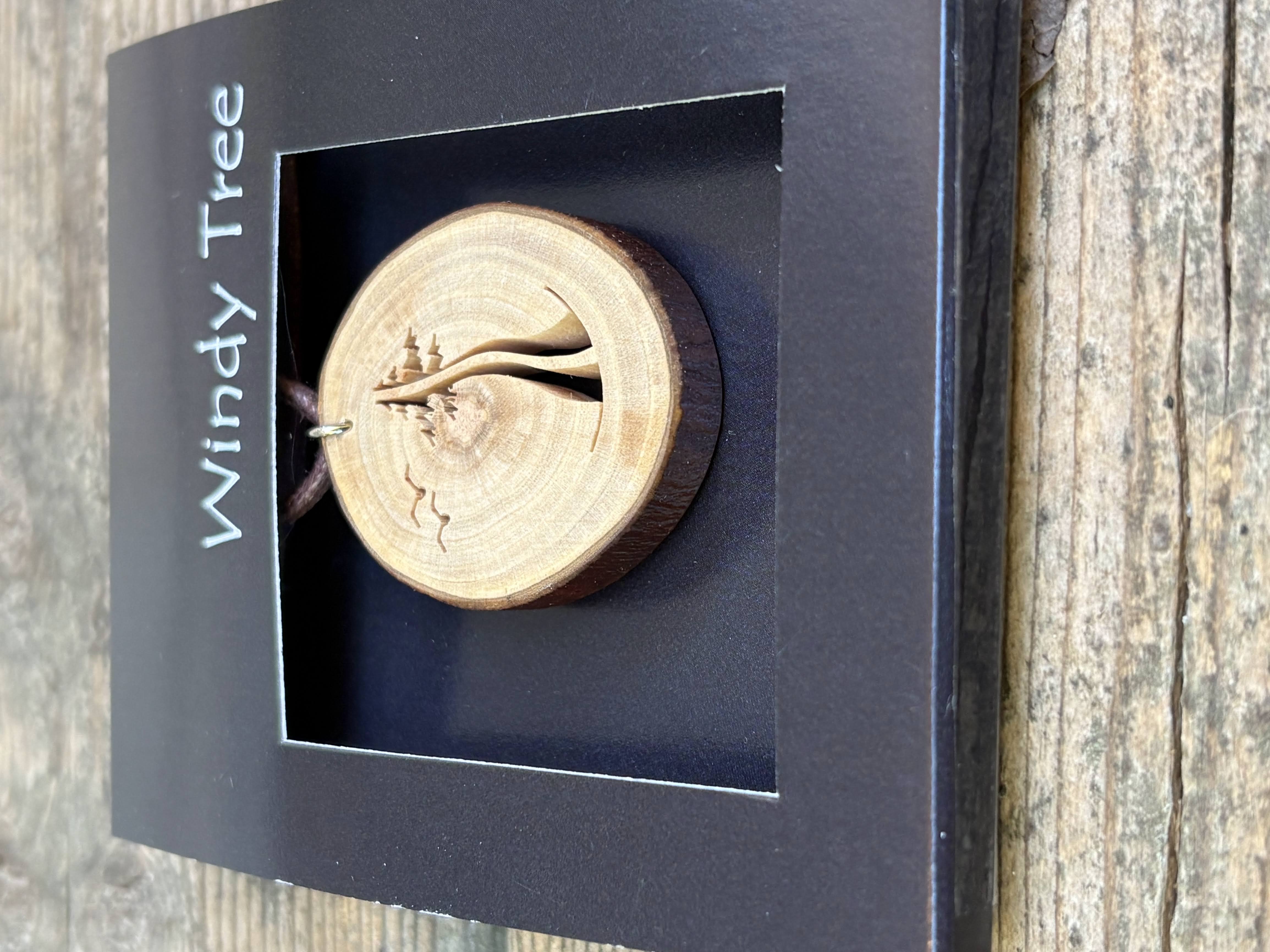 Two Are One Evergreen Tree with Birds Wood Pendant by Windy Tree Artisan