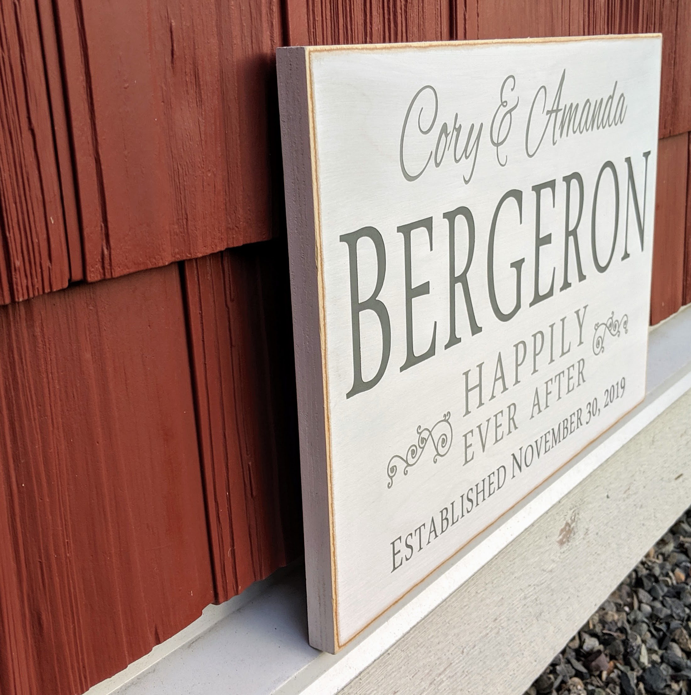 Happily Ever After Custom Family Name Sign - Side View