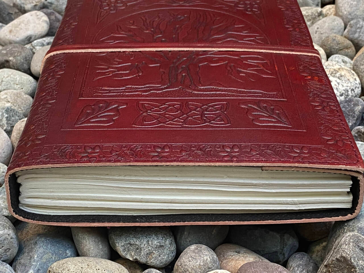 Tree of Life Celtic Leather Journal - view of paper Tree of Life Celtic Leather Journal - view of paper