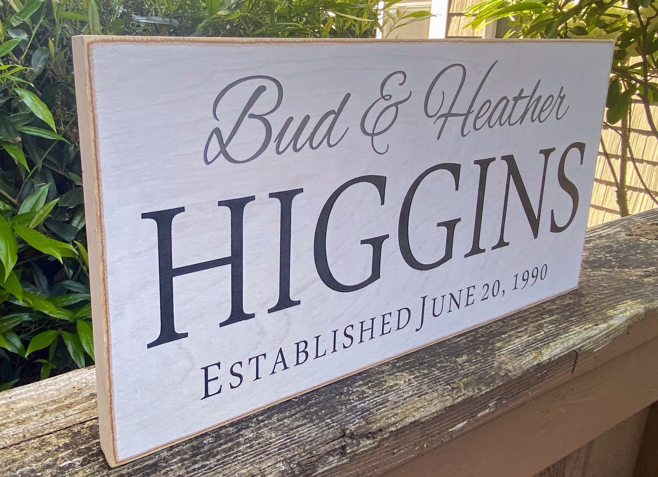Custom Sign with First & Last Name Sign and Established Date - Side View Custom Sign with First & Last Name Sign and Established Date - Side View