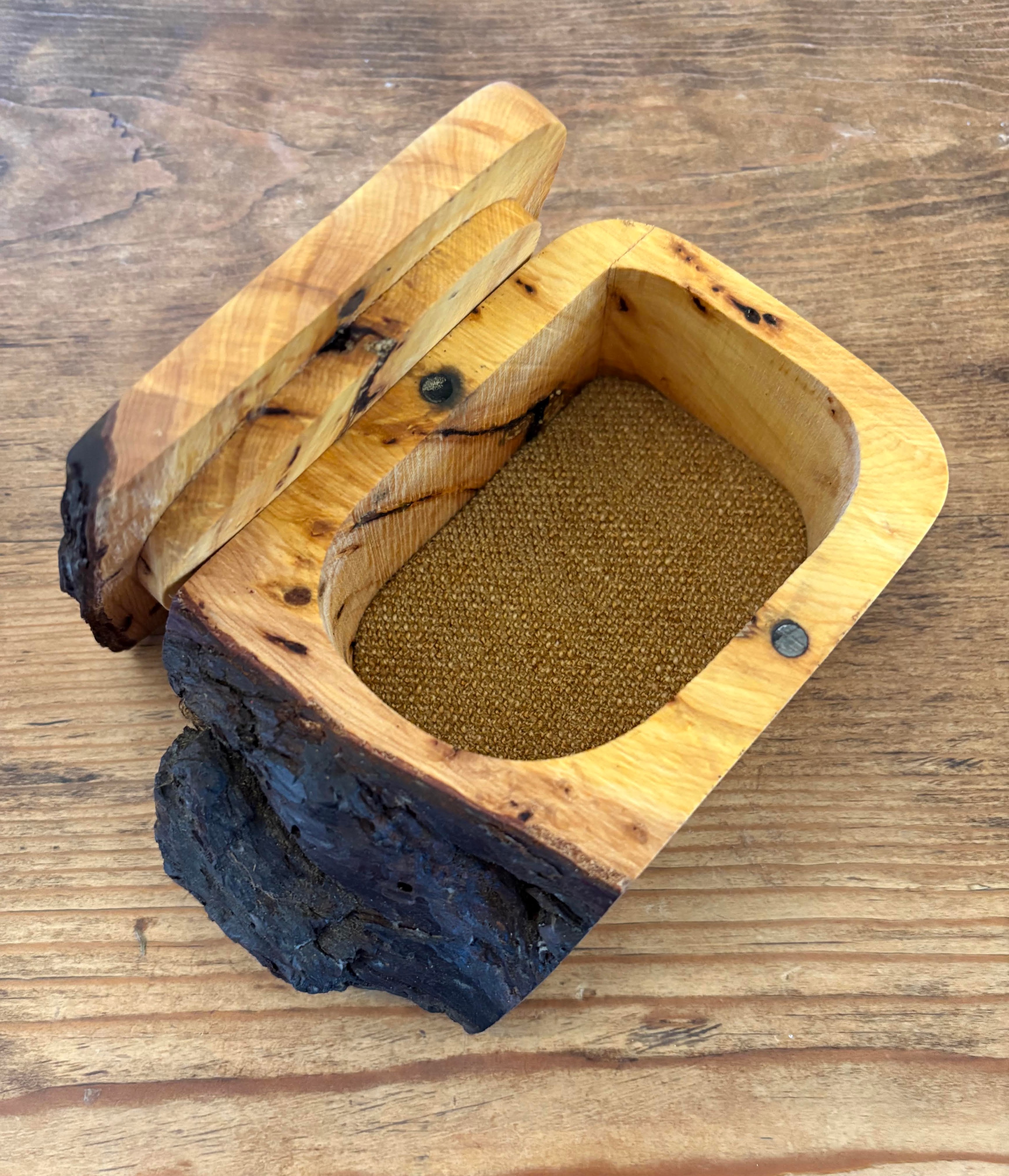 Boogie Beach Box - Yellow Cedar with Burl - opened lid