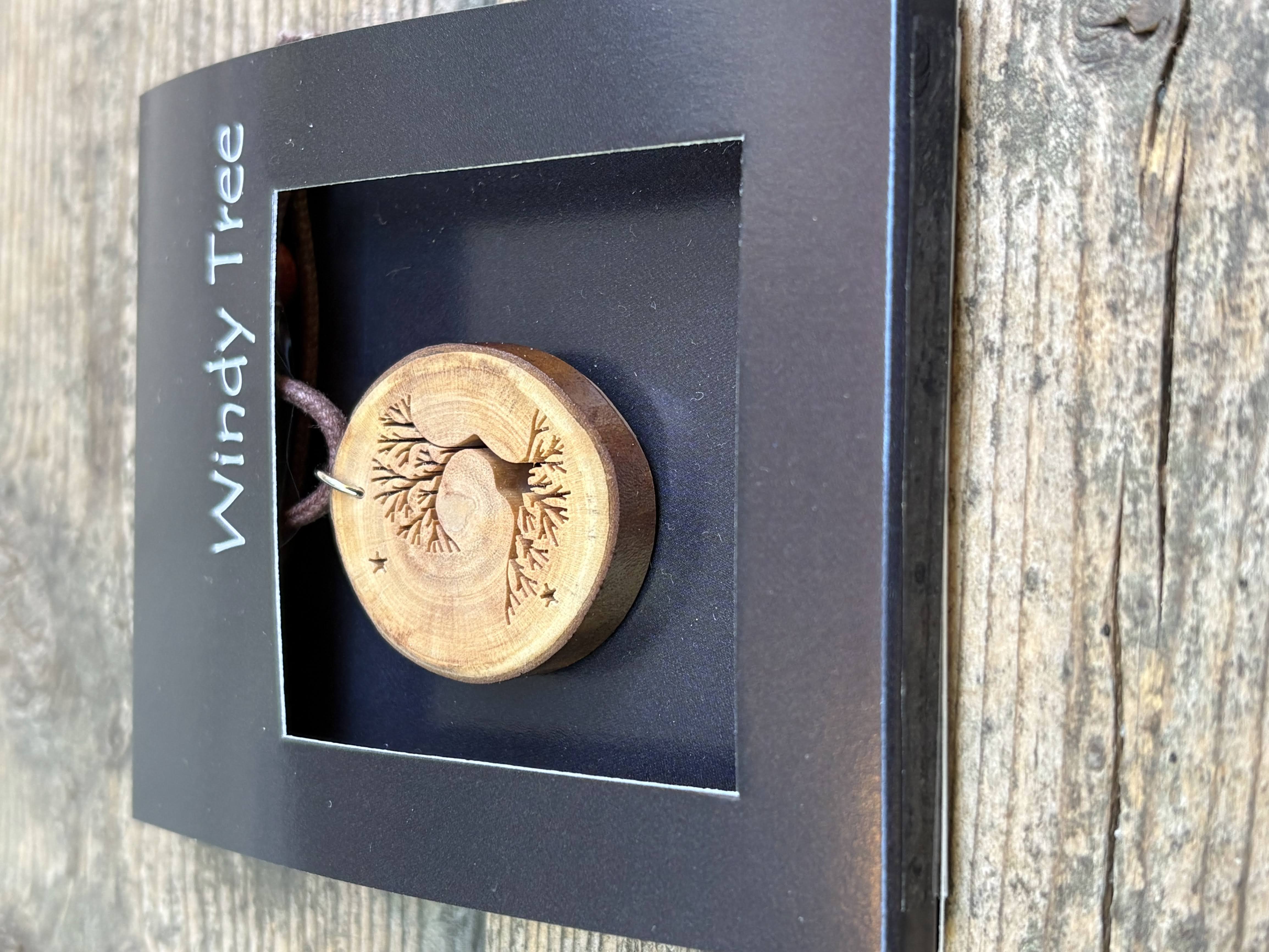 Windswept Arbutus Tree With Roots & Stars Wood Pendant by Windy Tree - Depth View