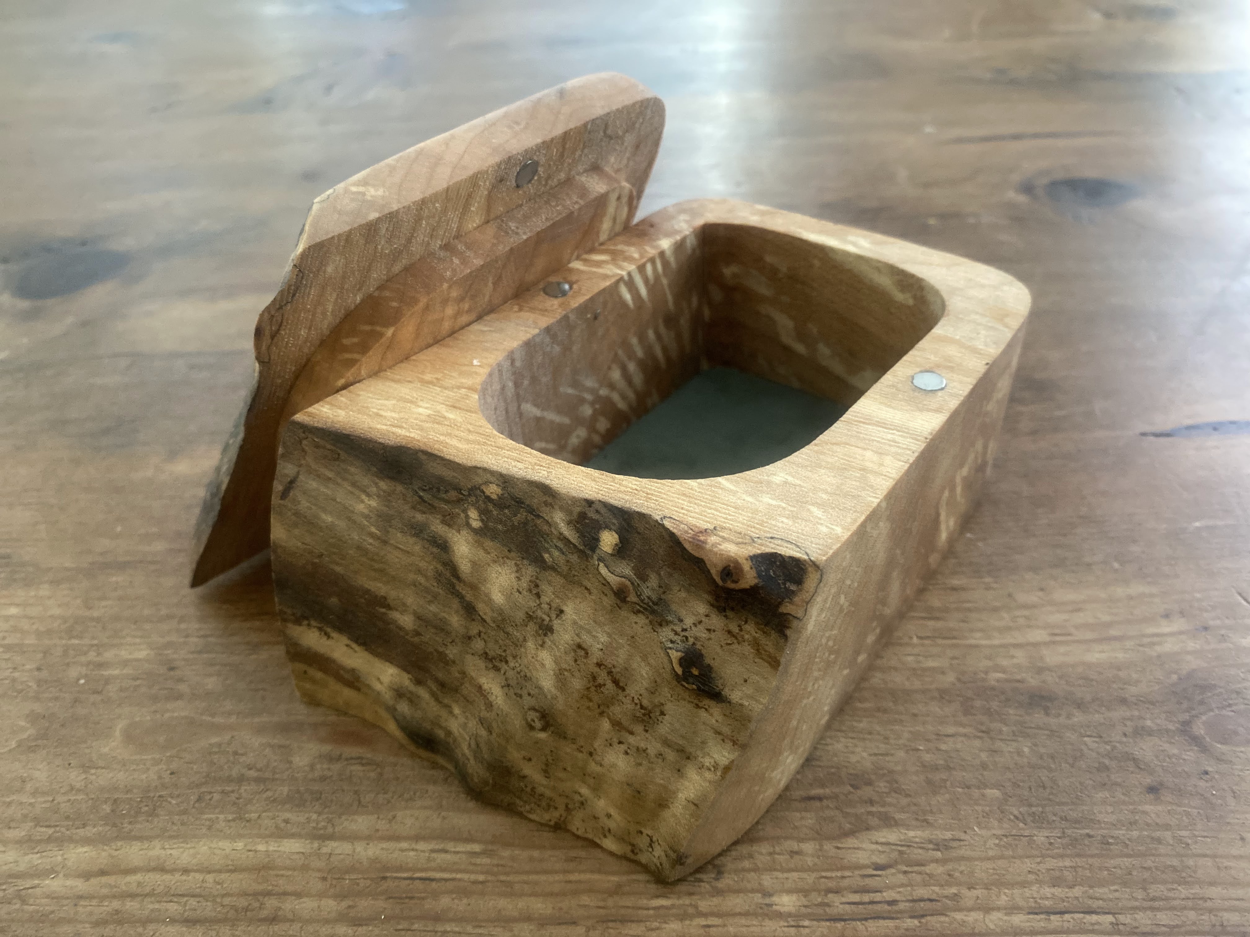 Maple Burl Boogie Beach Trinket Boxes - Beachy Keepsakes for Jewelry & Mementos - Opened View with Lid Off Box Maple Burl Boogie Beach Trinket Boxes - Beachy Keepsakes for Jewelry & Mementos - Opened View with Lid Off Box