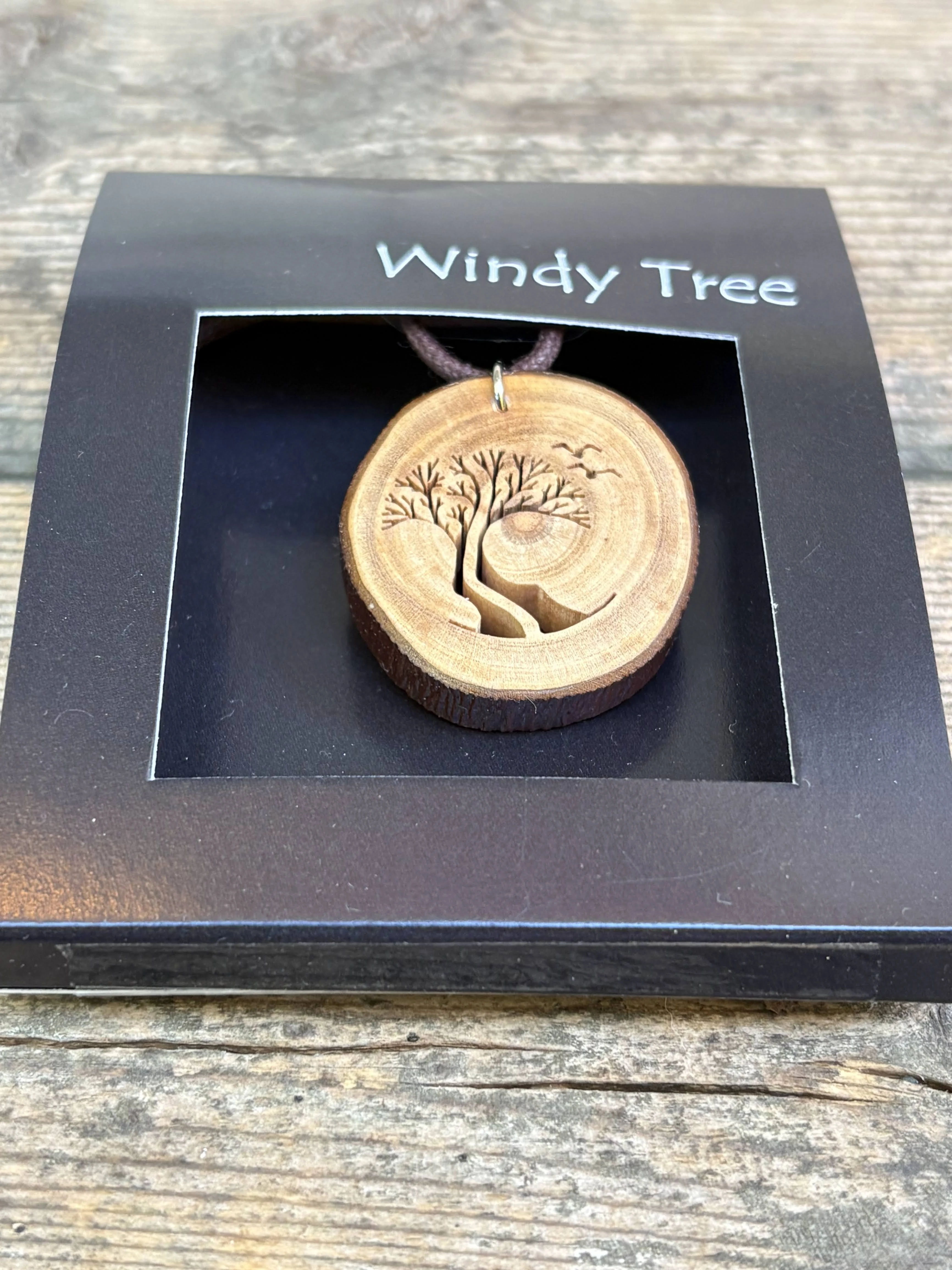 Two Are One Arbutus Trees With Birds Wood Pendant by Windy Tree Artisan - Depth View