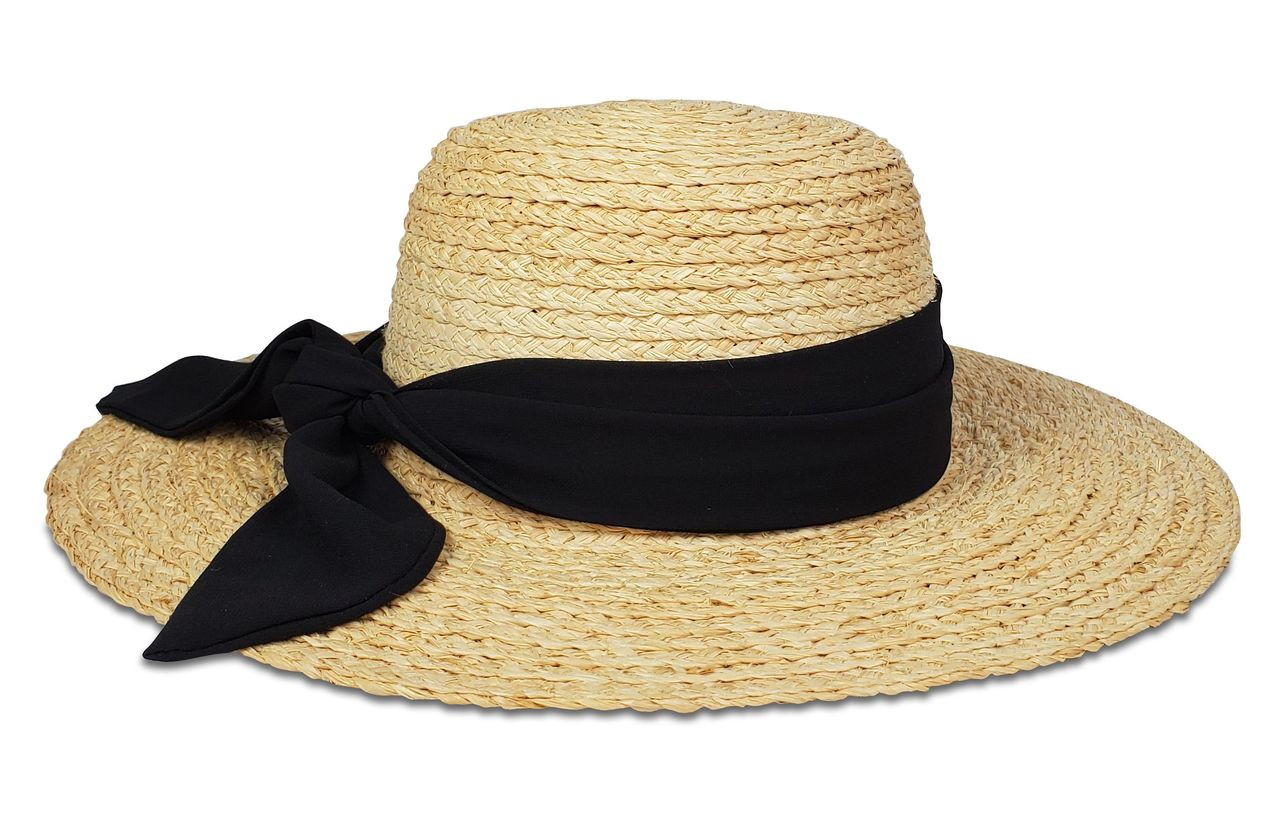 Scarf-trimmed raffia sun hat