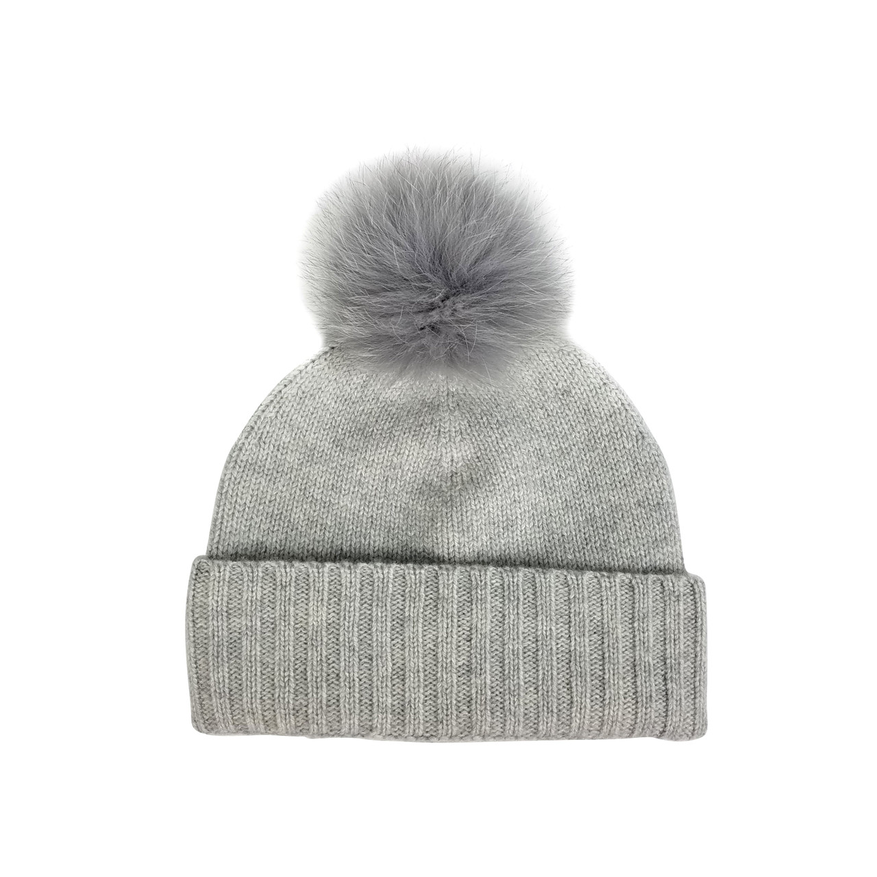 Hat Attack Cashmere Slouchy Cuff Beanie with Faux Fur Pom FEFM505