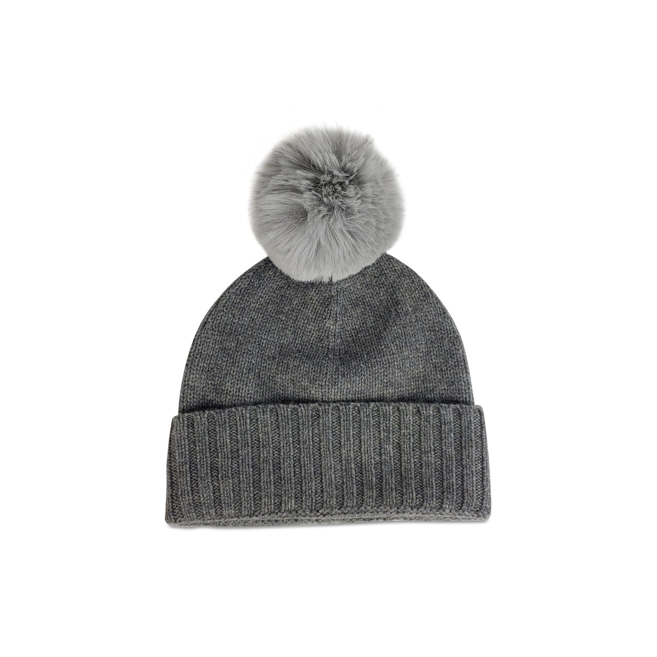 Hat Attack Cashmere Slouchy Cuff Beanie with Faux Fur Pom FEFM505