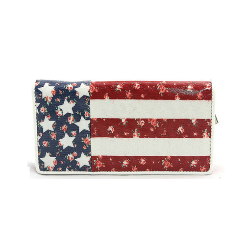 American Flag Wallet Floral Pattern, Canvas, Zipper, Patriotic, Fourth of July