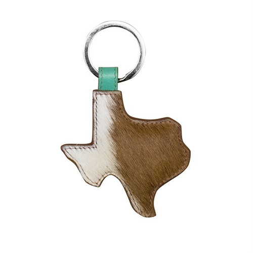 Texas Keychain Cowhide leather w/Hair iLi of New York Brown White Turquoise 6497