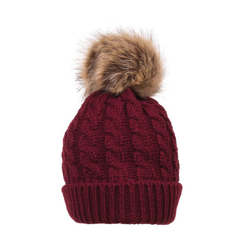 Karen Keith Beanie, Slouchy Warm Winter Hat, Cable Knit with Removeable Pom-Pom on Top POM3 LTC Hats