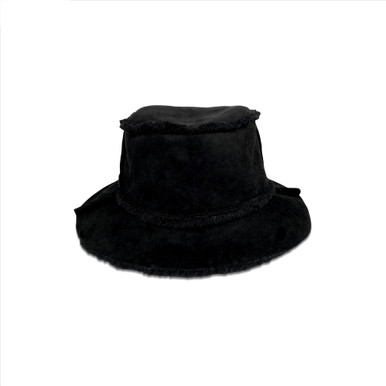 Surell Black Shearling Bucket Hat‎ Genuine Shearling Bucket Hat Fur Sherpa SURELL Gray Luxe  main image 2