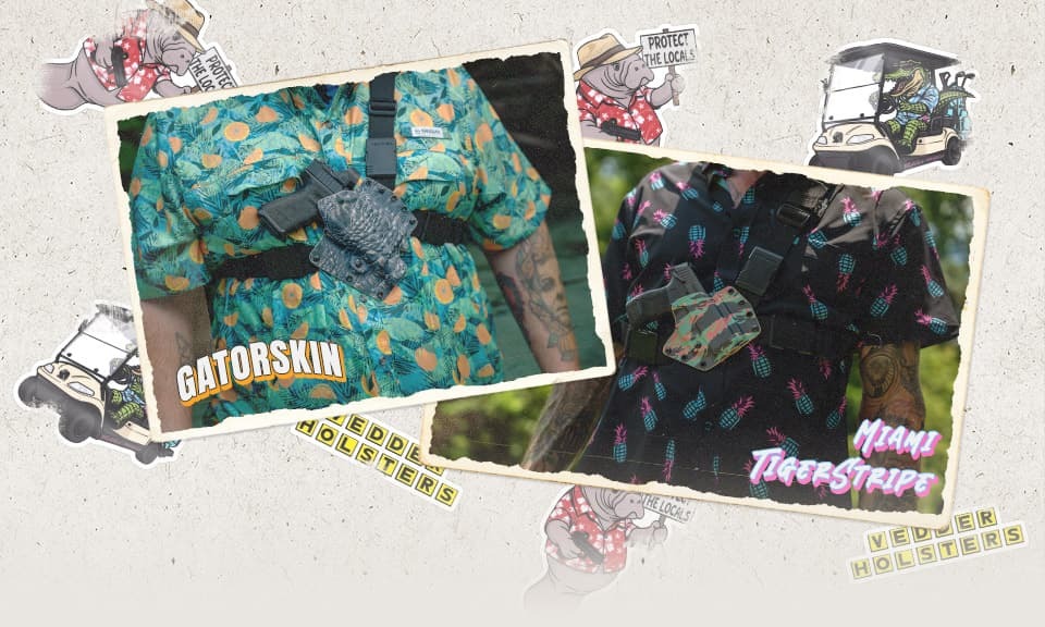 EverTrek holster featured in new Miami Tigerstrip and Gatorskin colors.