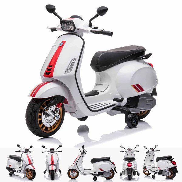 Licensed New Shape Vespa Kids White 12v Ride On Electric Moped