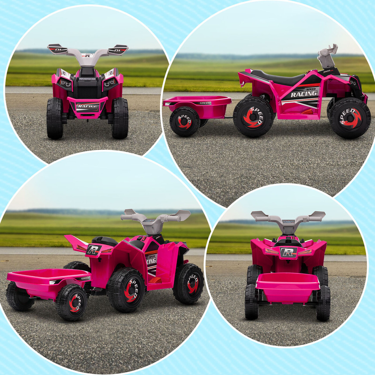 Kids Pink 6v Electric Battery Mini Ride-On Quad Bike With Trailer 1