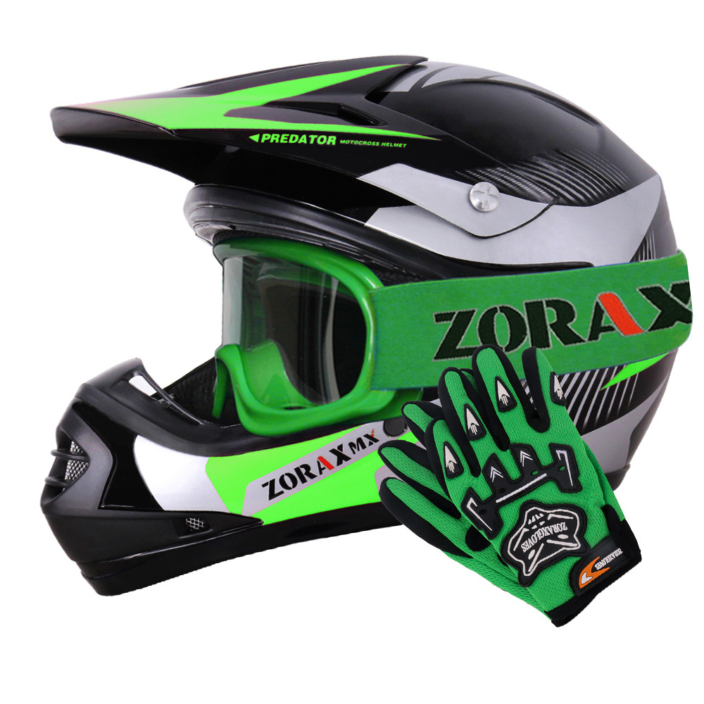 Green Bad2Bone Kids Motorbike Quad Helmet Gloves Goggles