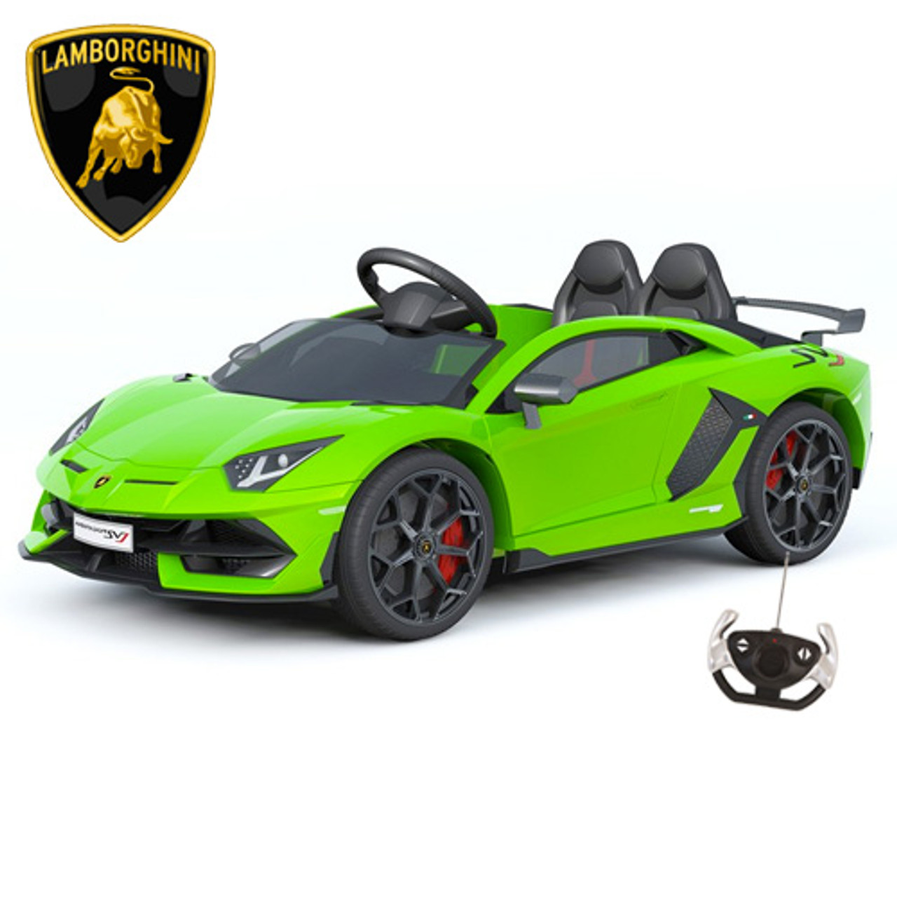 Kids Green Lamborghini Aventador SVJ 12v Official Wide Seat Car - Kids  Electric Cars