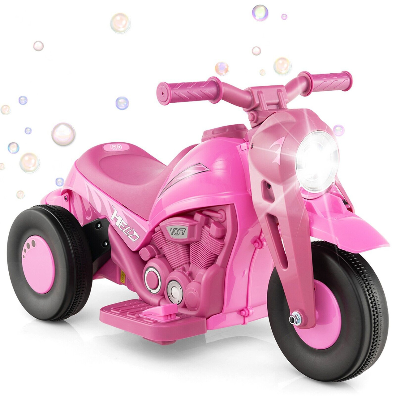 Girls Pink Unicom Bubble 6v Powered Chopper Style Motorbike Kids