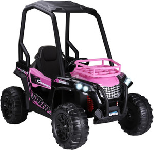Girls Pink 12v Childrens Sit In Off Road UTV with Roll Cage