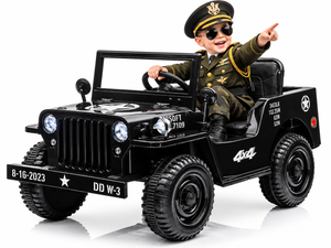 Luxury Old School Kids 12v Black Military Ride-on Truck with 4WD
