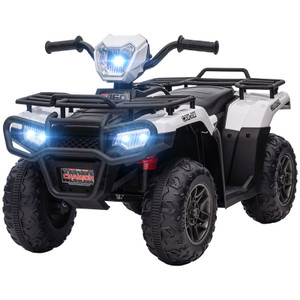 Kids White 12v ATV Ride On Battery Powered Quad Bike with Lights