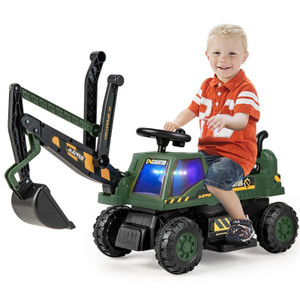 Kiddies Green 6v Electric Sit On Farm Excavator With Swivel Seat