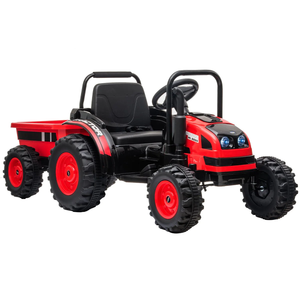 Red Ladybug Kids 12v Sit On Battery Powered Tractor & Trailer