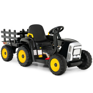 Kids 12v Kids Black Ride on Battery Operated Tractor & Trailer Set